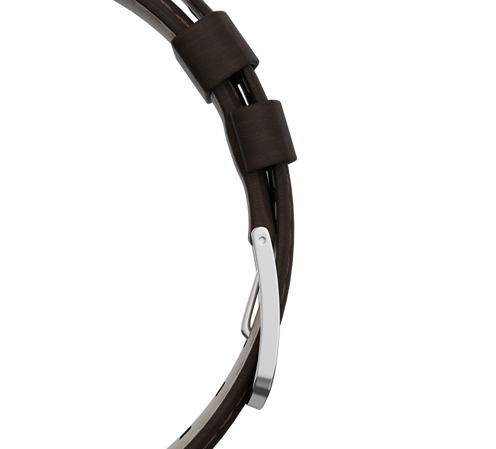 Dark brown nubuck genuine leather strap with quick-change system, buckle clasp
