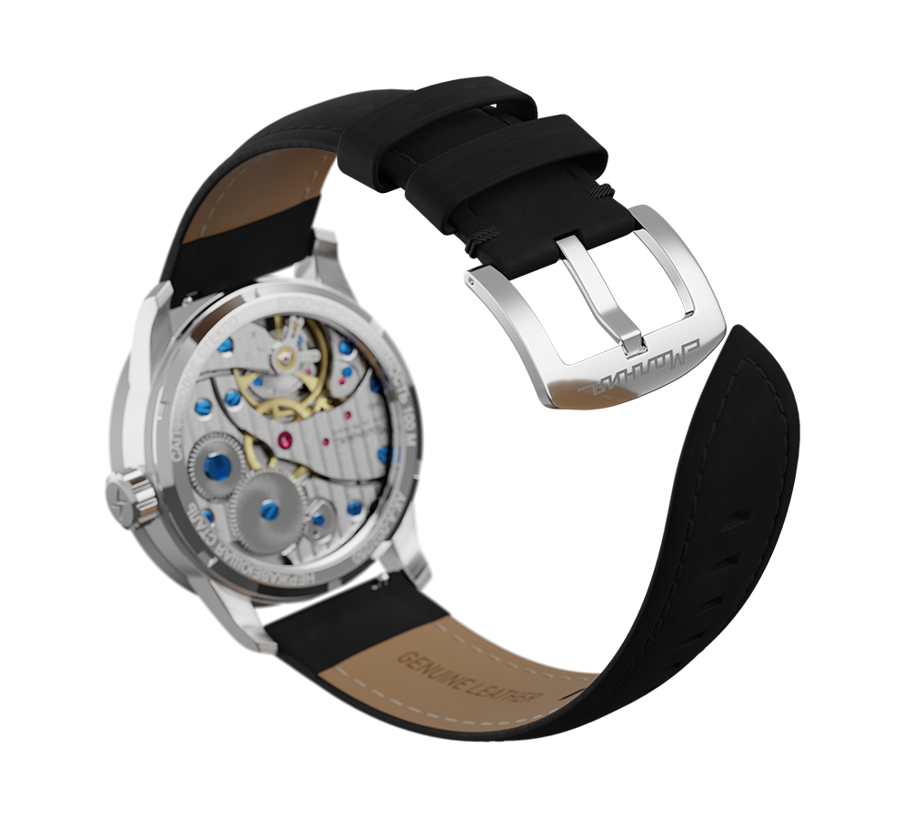 Black nubuck genuine leather strap with quick-change system, buckle clasp