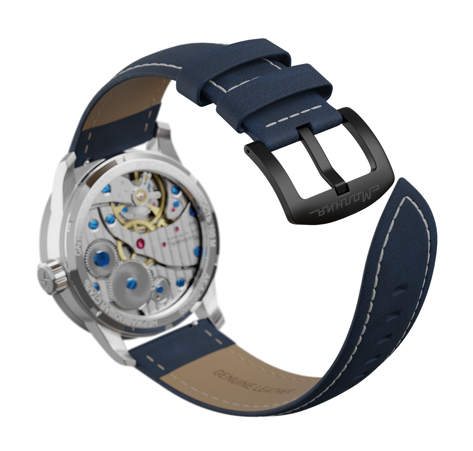Blue nubuck genuine leather strap, quick-change system, military buckle