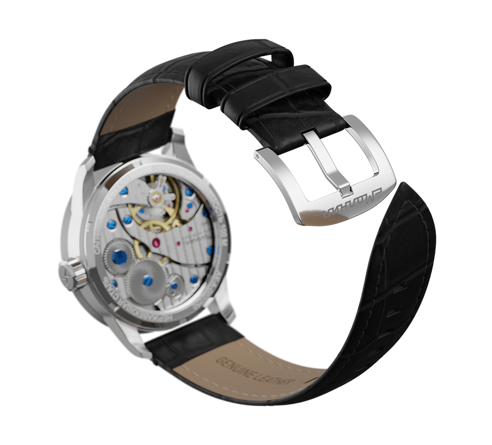 Embossed genuine leather, black, buckle clasp