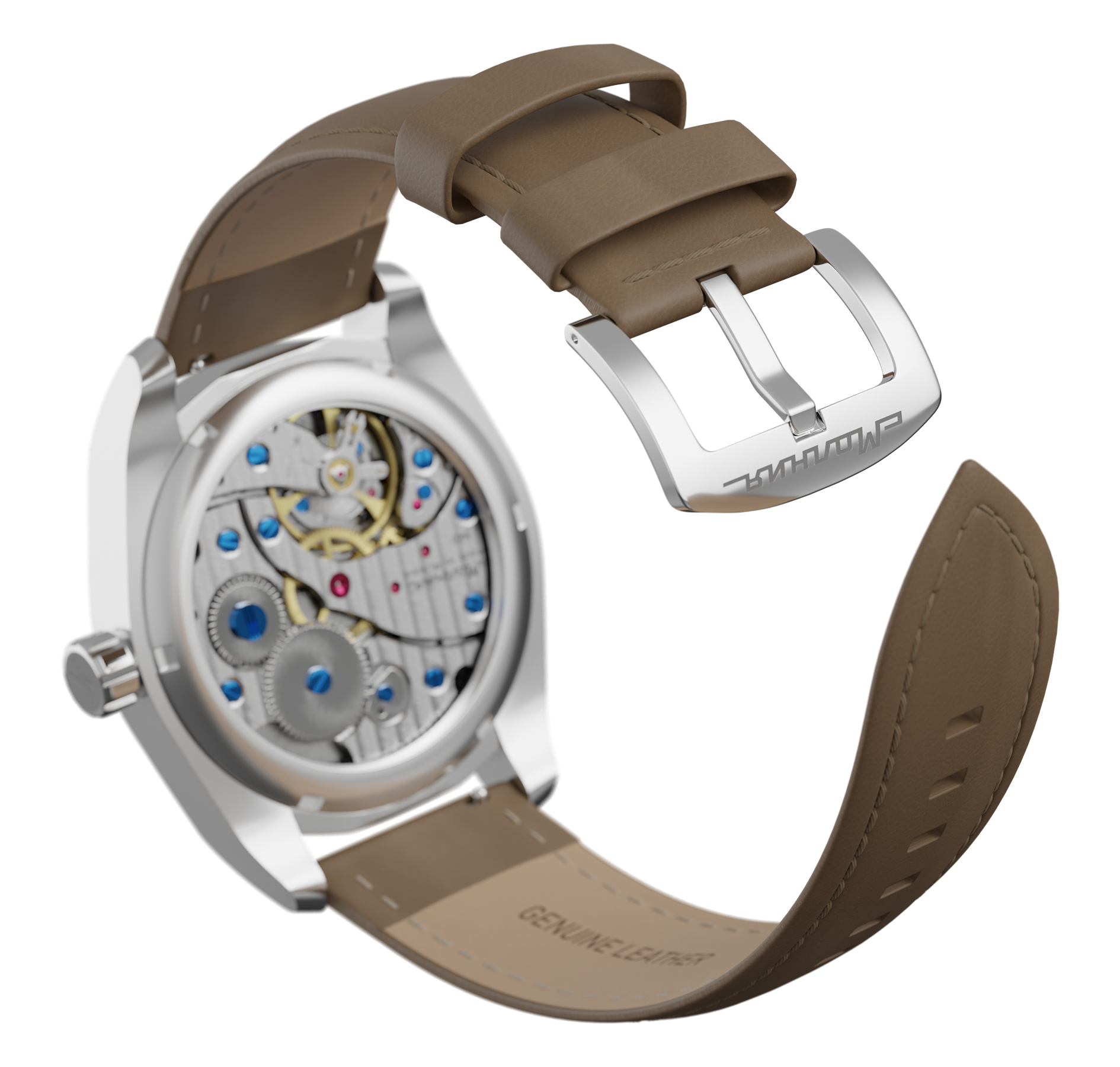 Light beige nubuck genuine leather strap, 24 mm, quick-change system, buckle clasp