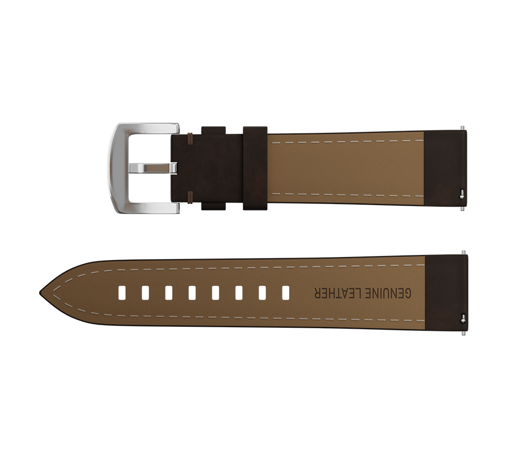 Dark brown nubuck genuine leather strap with quick-change system, buckle clasp