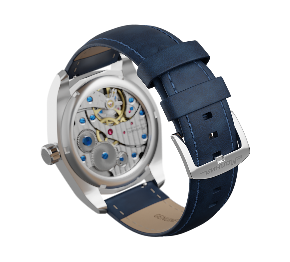 Blue nubuck genuine leather strap, 24 mm, quick-change system, buckle clasp