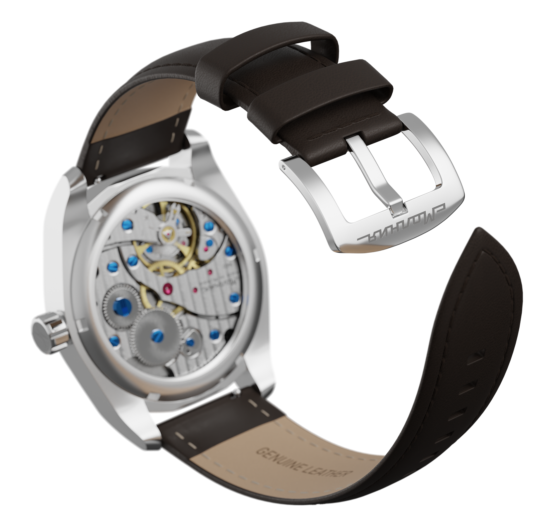 Dark brown nubuck genuine leather strap, 24 mm, quick-change system, buckle clasp