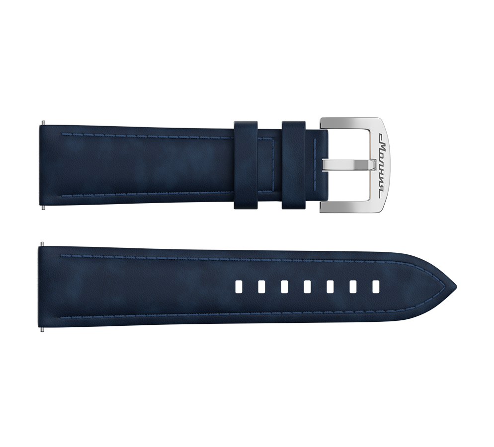 Blue nubuck genuine leather strap, 24 mm, quick-change system, buckle clasp