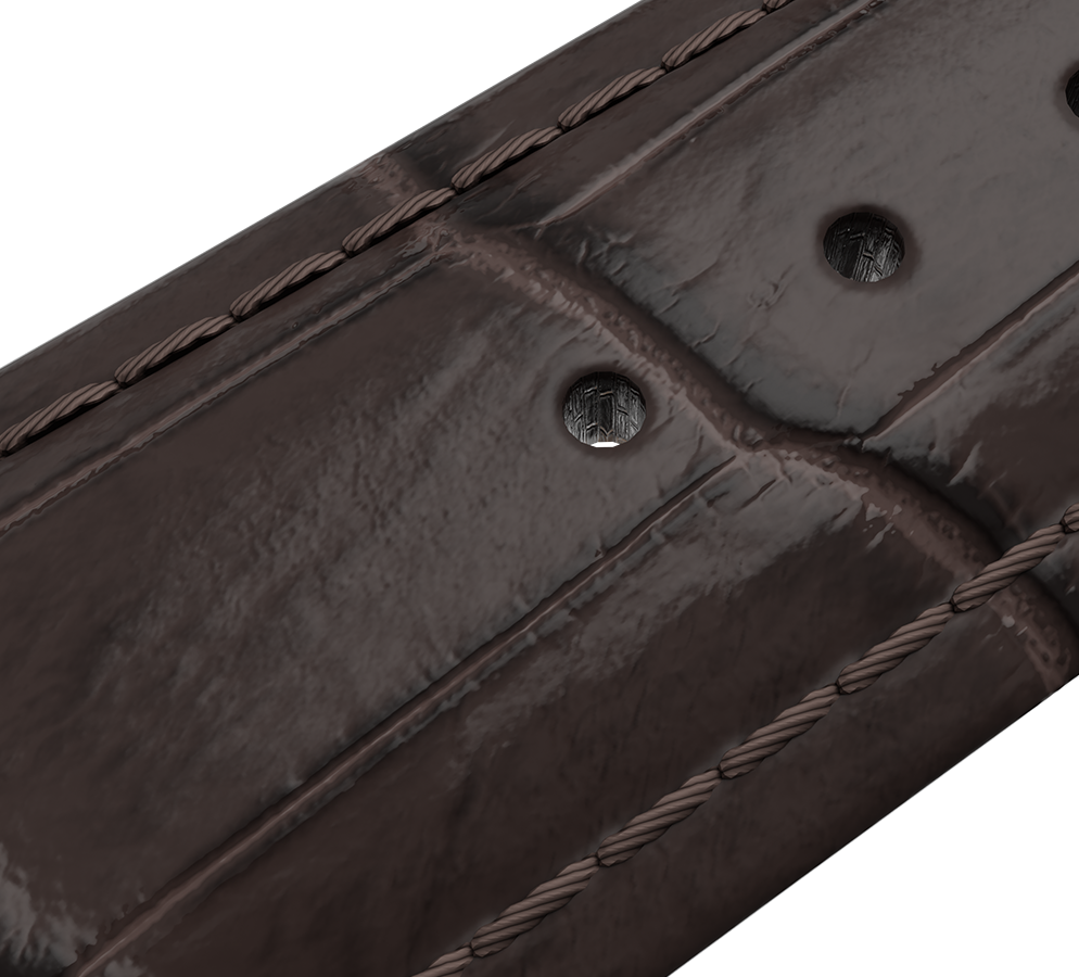 Brown embossed genuine leather strap, pin buckle, 20 mm