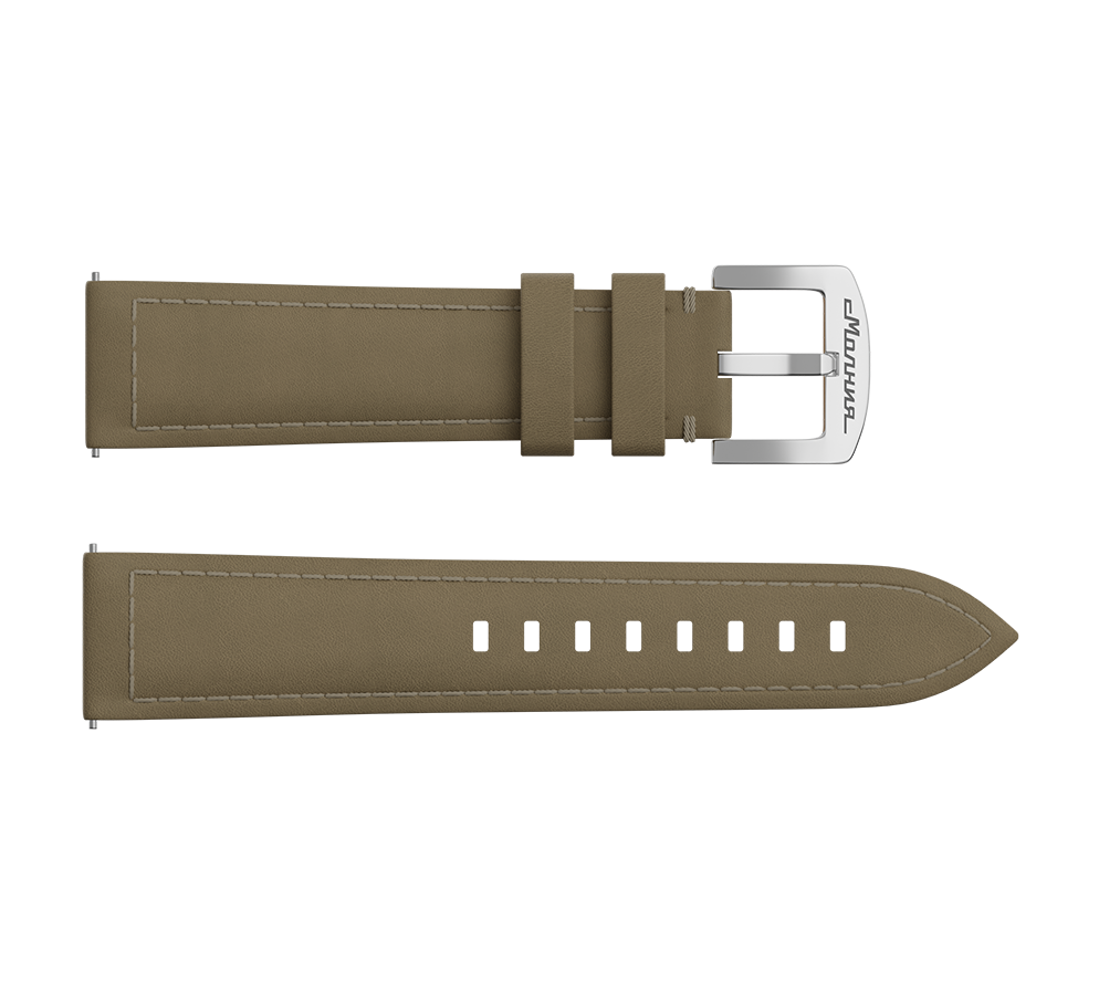 Beige nubuck genuine leather strap with quick-change system, buckle clasp