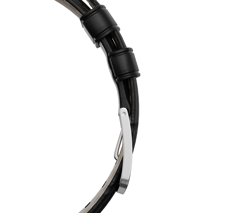 Embossed genuine leather, black, buckle clasp