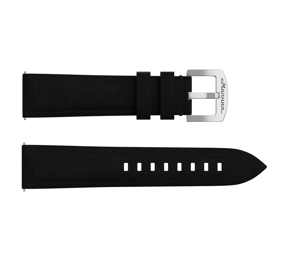 Black nubuck genuine leather strap with quick-change system, buckle clasp