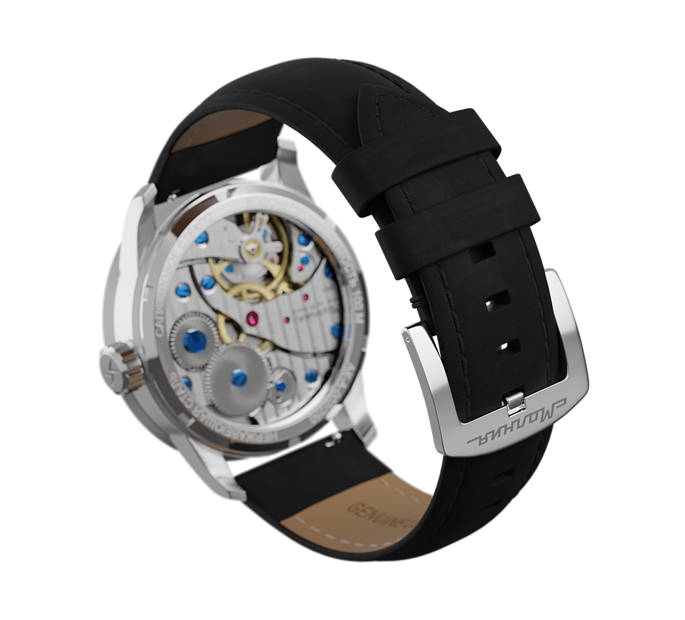 Black nubuck genuine leather strap with quick-change system, buckle clasp