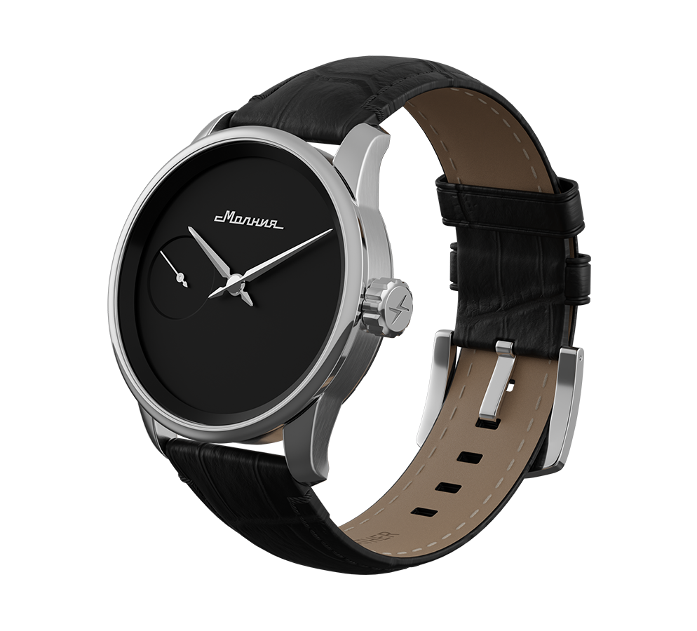 Embossed genuine leather, black, buckle clasp