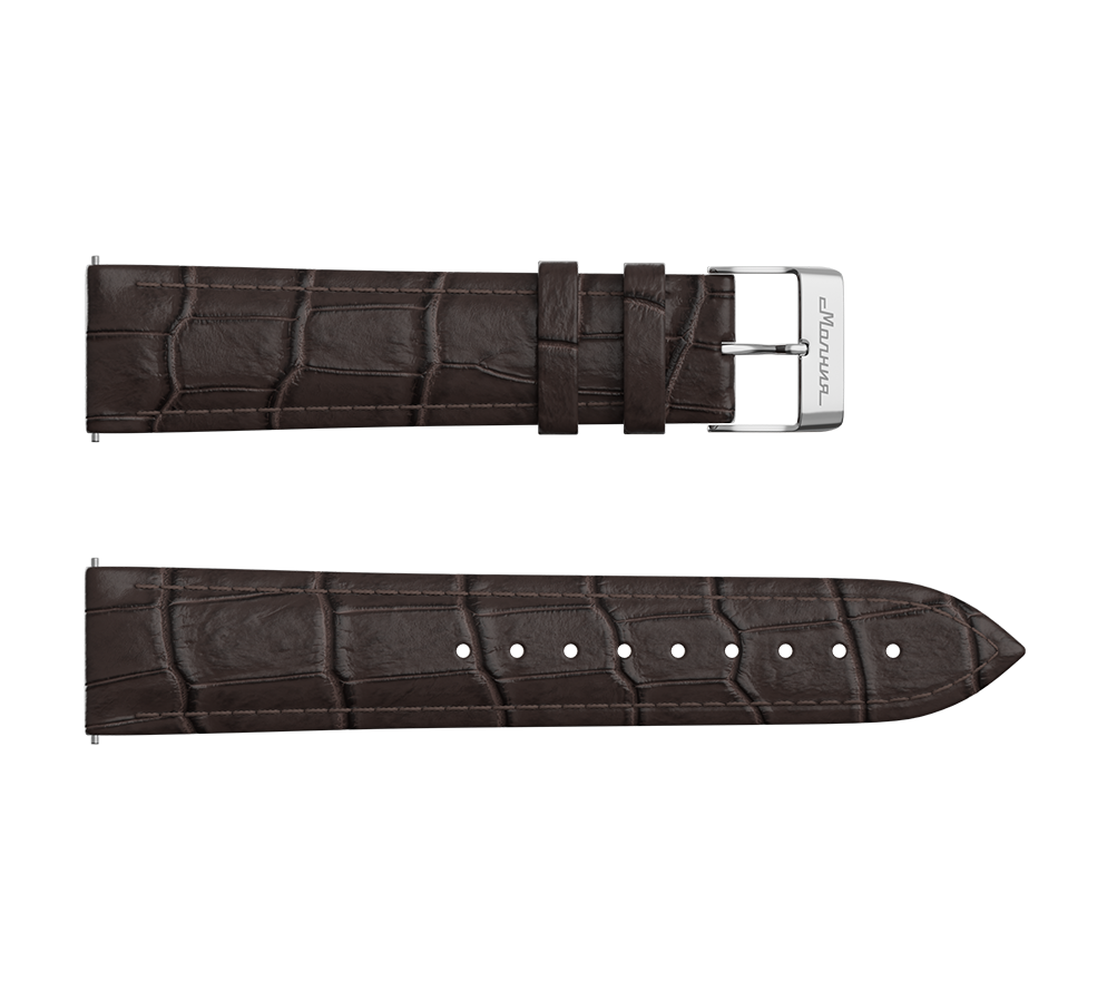 Brown embossed genuine leather strap, pin buckle, 20 mm