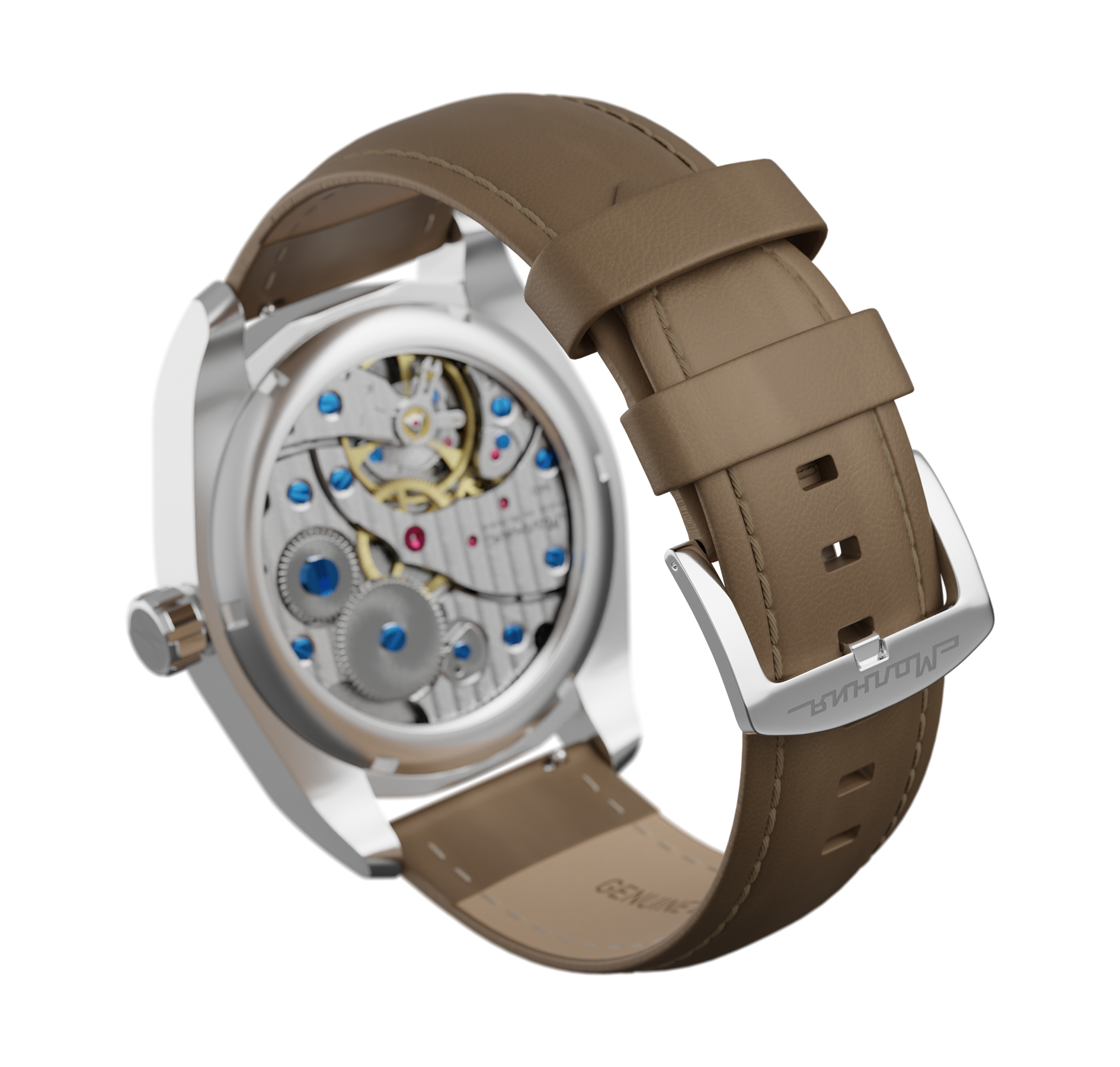 Light beige nubuck genuine leather strap, 24 mm, quick-change system, buckle clasp