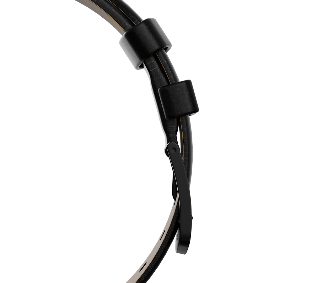 Genuine leather, black, quick change system, military style.