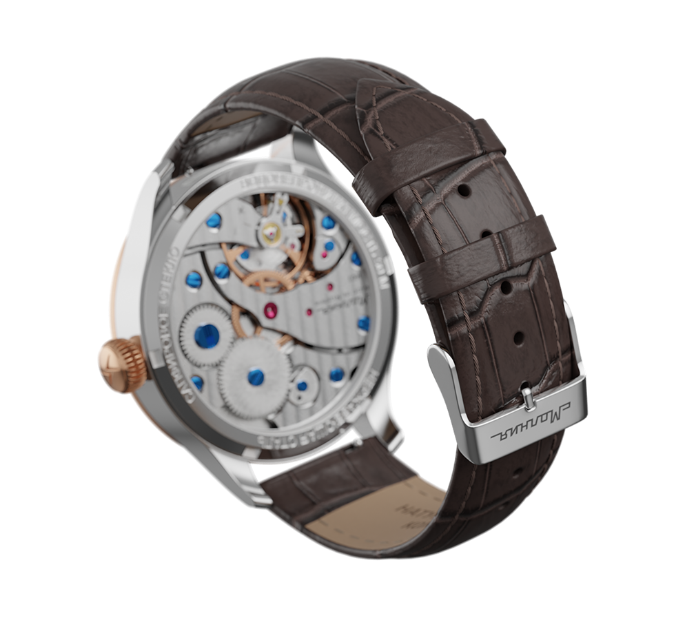 Brown embossed genuine leather strap, pin buckle, 20 mm