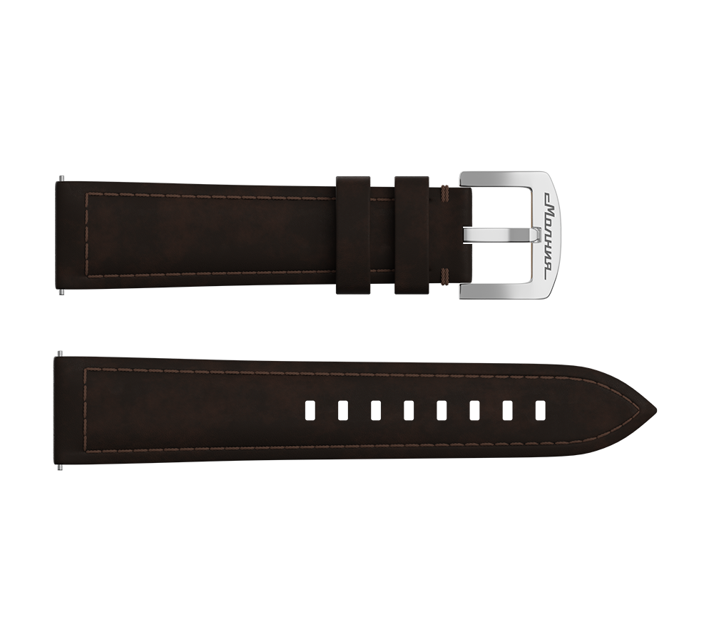 Dark brown nubuck genuine leather strap with quick-change system, buckle clasp