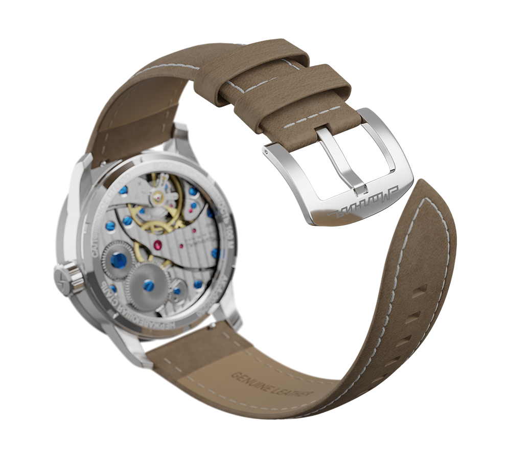 Light beige nubuck genuine leather strap, quick-change system, military buckle