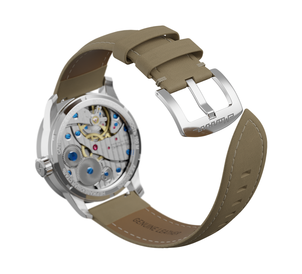 Beige nubuck genuine leather strap with quick-change system, buckle clasp