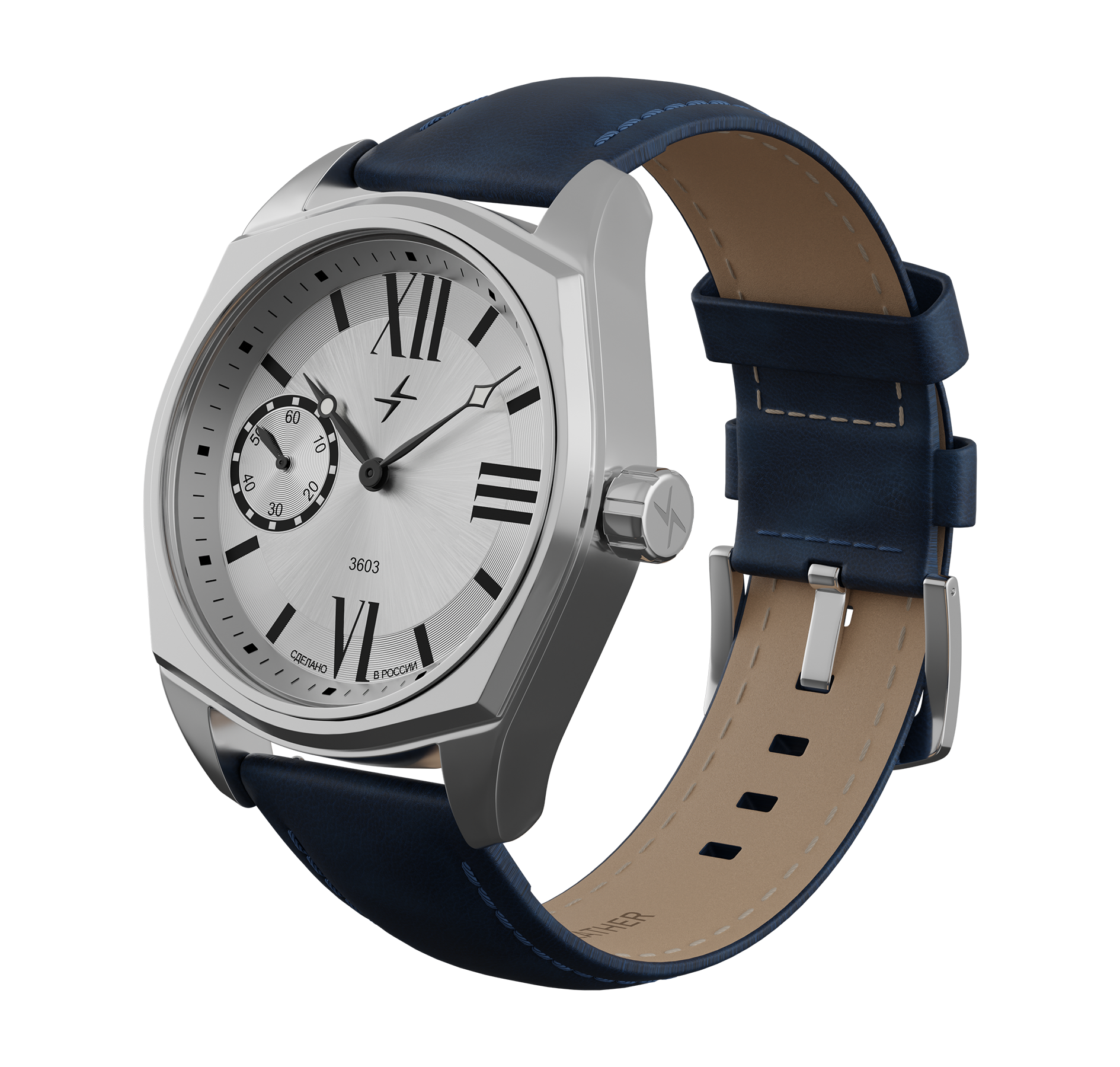 Blue nubuck genuine leather strap, 24 mm, quick-change system, buckle clasp
