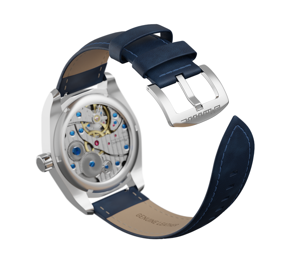 Blue nubuck genuine leather strap, 24 mm, quick-change system, buckle clasp