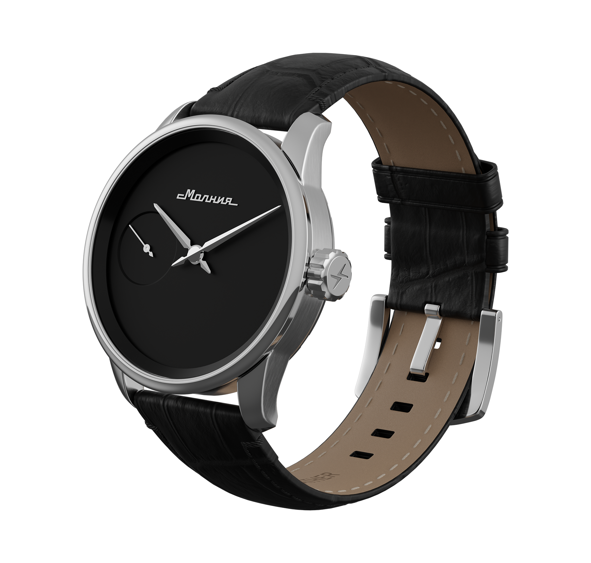 Embossed genuine leather, black, buckle clasp
