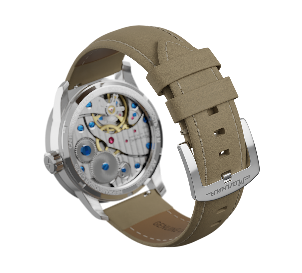 Beige nubuck genuine leather strap with quick-change system, buckle clasp